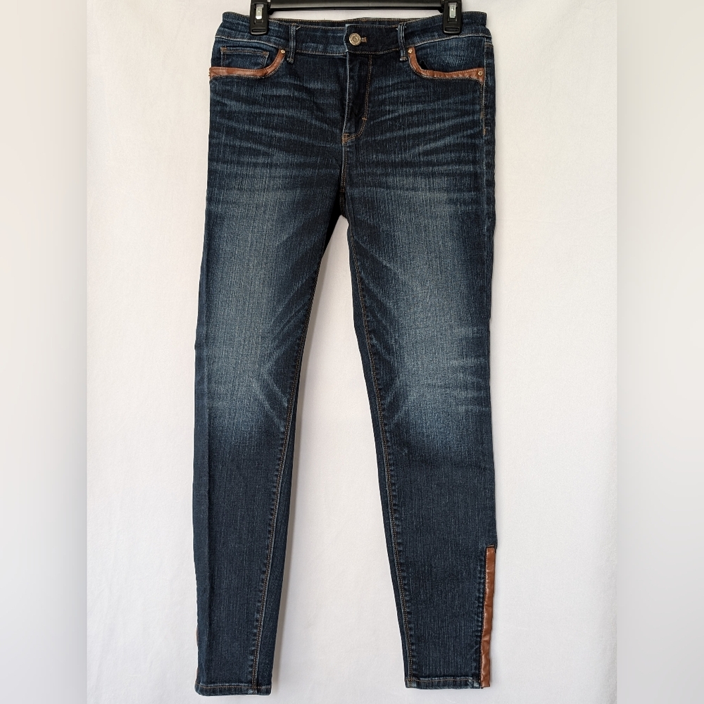 White House Black Market Women's Skinny Ankle Jeans with Brown Accents Size 6